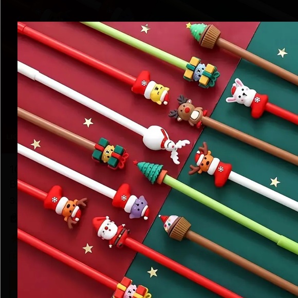10pcs Christmas Themed Gel Pens, Unique Designs with Black Ink - Picture 4 of 8